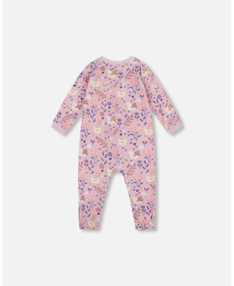 Deux par Baby Girl One-Piece Cotton Pajama Lilac Cat Print