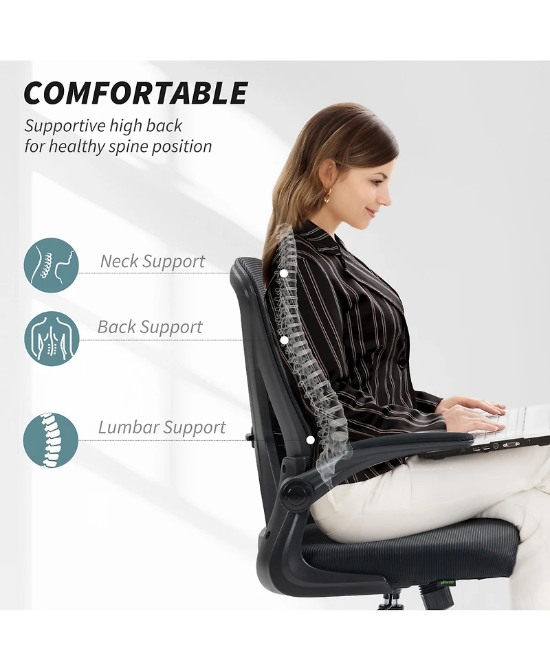 Vinsetto Mid-Back Mesh Office Chair with Flip-Up Armrests Wheels