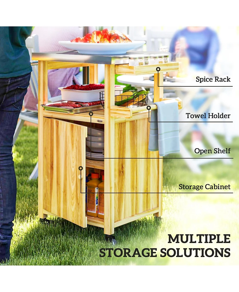 Outsunny Grill Cart, Kitchen Island with Stainless Steel Top, Dark