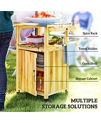 Outsunny Grill Cart, Kitchen Island with Stainless Steel Top, Dark