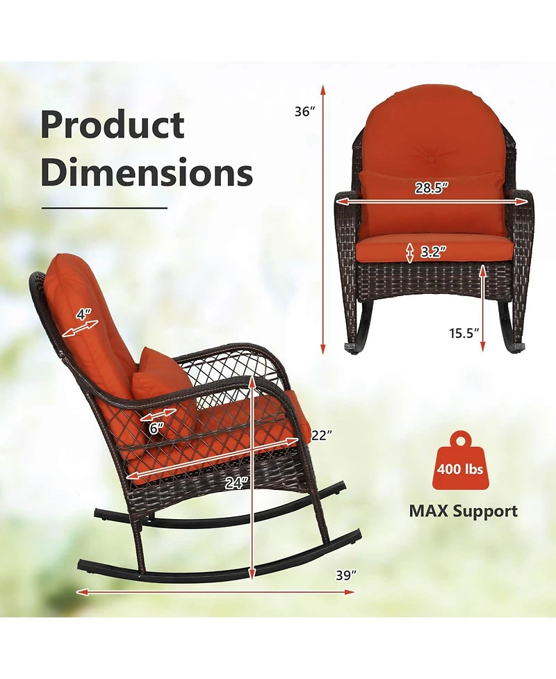 Outdoor Patio Rattan Wicker Rocking Chair Rocker Cushion Pillow Garden Deck