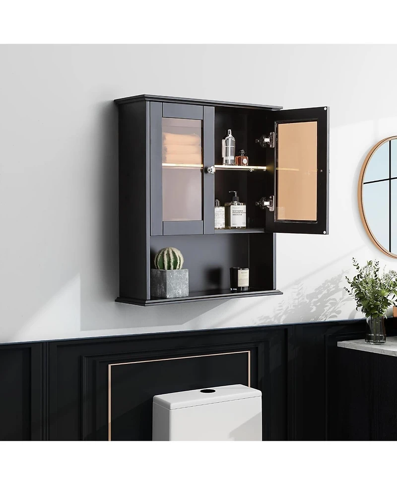 Vanirror Led Bathroom Medicine Cabinet - Fully Assembled Glass Door Wall Cabinet, Over-The-Bathroom Storage (Black)