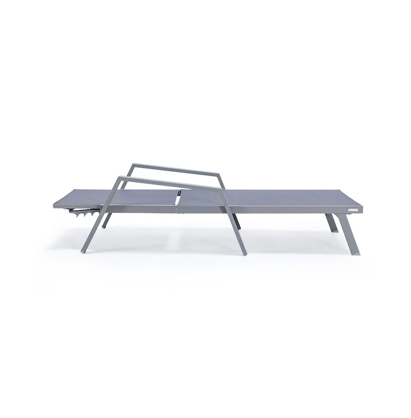 LeisureMod Marlin Patio Chaise Lounge Chair With Armrests in Grey Aluminum Frame