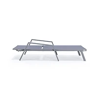 LeisureMod Marlin Patio Chaise Lounge Chair With Armrests in Grey Aluminum Frame
