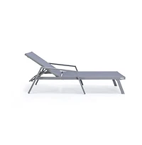LeisureMod Marlin Patio Chaise Lounge Chair With Armrests in Grey Aluminum Frame