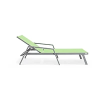 LeisureMod Marlin Patio Chaise Lounge Chair With Armrests in Grey Aluminum Frame