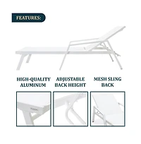 LeisureMod White Aluminum Outdoor Patio Chaise Lounge Chair With Arms