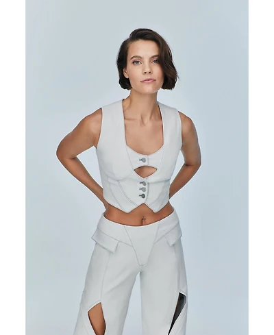 Jendue Us Women's Myla Denim Top - Light Blue Cut-Out Vest