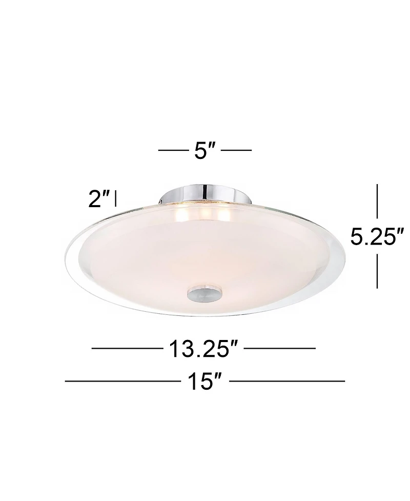 Possini Euro Design Modern Ceiling Light Semi Flush Mount Fixture 15" Wide Chrome 3-Light Clear Frosted Glass Disk for Bedroom Living Room Hallwa