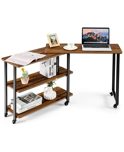 Mecale Patented 360 Free Rotating Sofa Side Table with Storage Shelves and Casters
