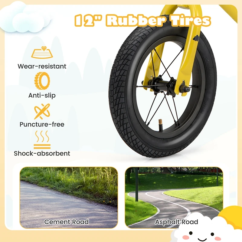 12 Inch Toddler Balance Bike with Height Adjustable Handlebar and Seat - Yellow