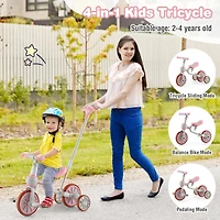 4-in-1 Kids Trike Bike with Adjustable Parent Push Handle and Seat Height - Pink