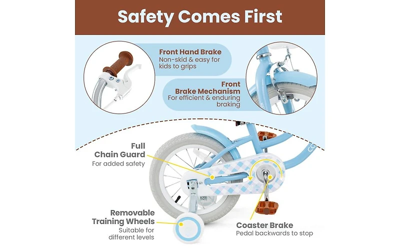 16 Inch Kids Bike with Adjustable Handlebar and Seat for Ages 4-7