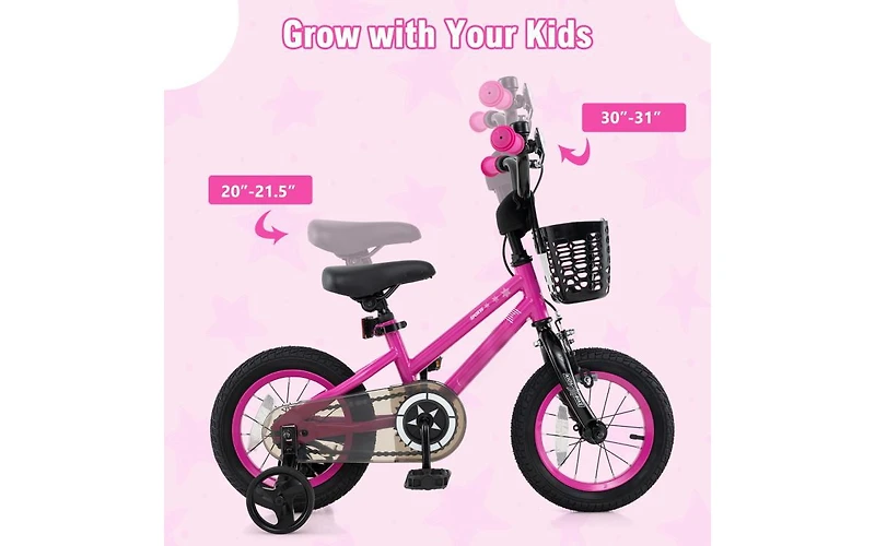 14 Inch Kids Adjustable Bike with Front Basket for Ages 4-5