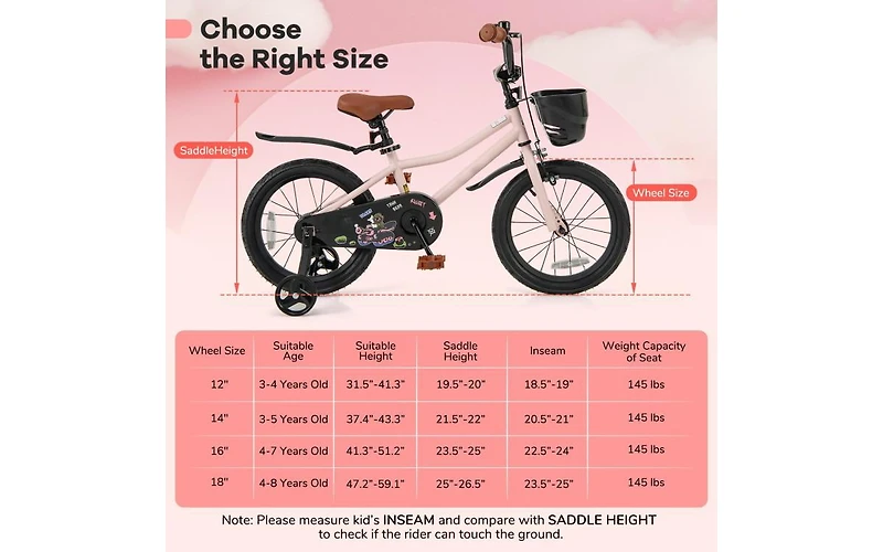16 Inch Kids Bike with Basket and Adjustable Handlebar for Ages 4-7