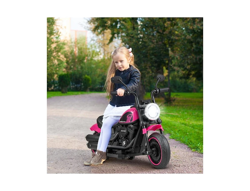 Kids Electric Motorcycle with Training Wheels and Led Headlights - Pink