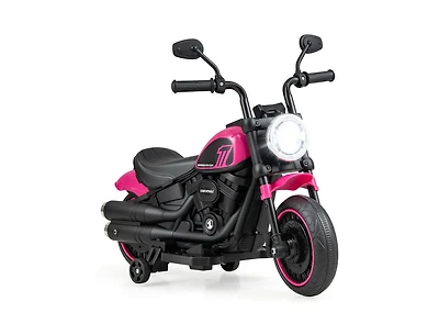 Kids Electric Motorcycle with Training Wheels and Led Headlights - Pink
