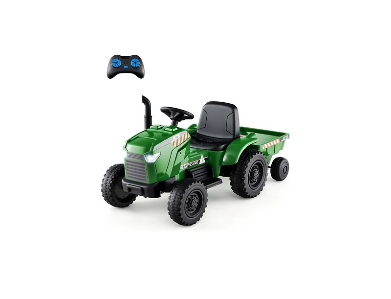 12V 2-in-1 Kids Ride-On Tractor with Trailer and 3-Gear Shift - Grayish Green