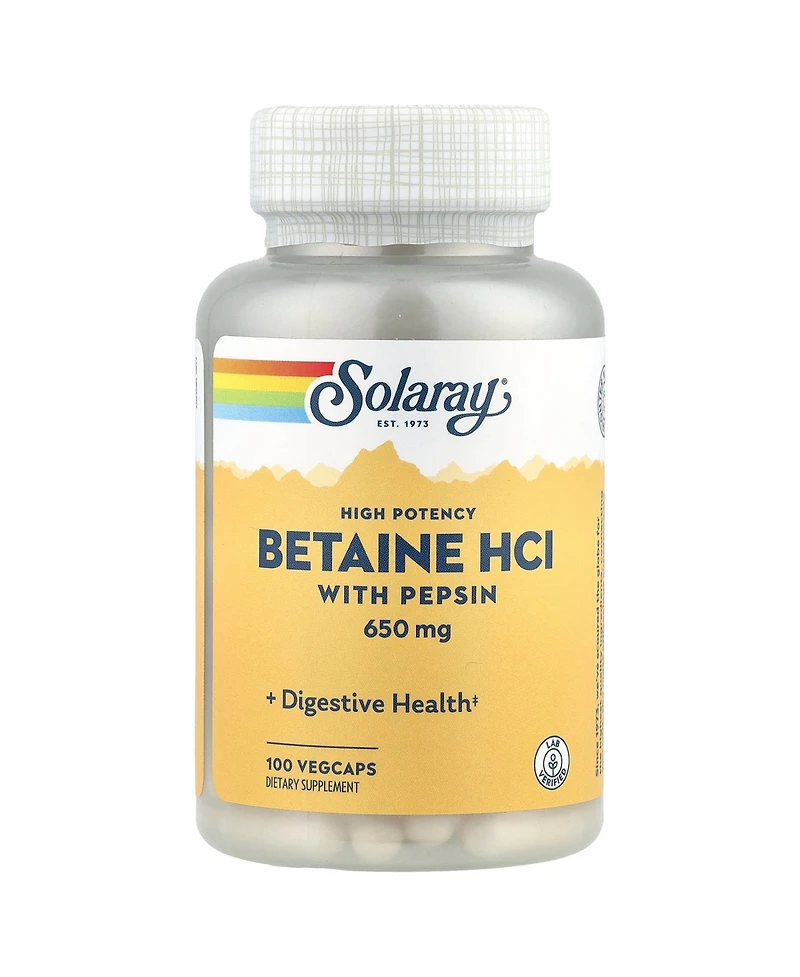 Solaray High Potency Betaine HCl with Pepsin - 100 VegCaps