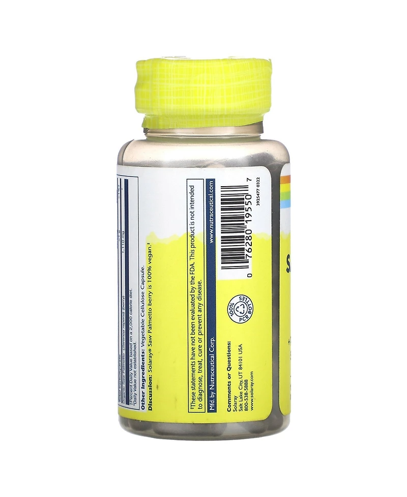 Solaray Saw Palmetto Berry 1110 mg, Organic Saw Palmetto for Men, Healthy Prostate Support