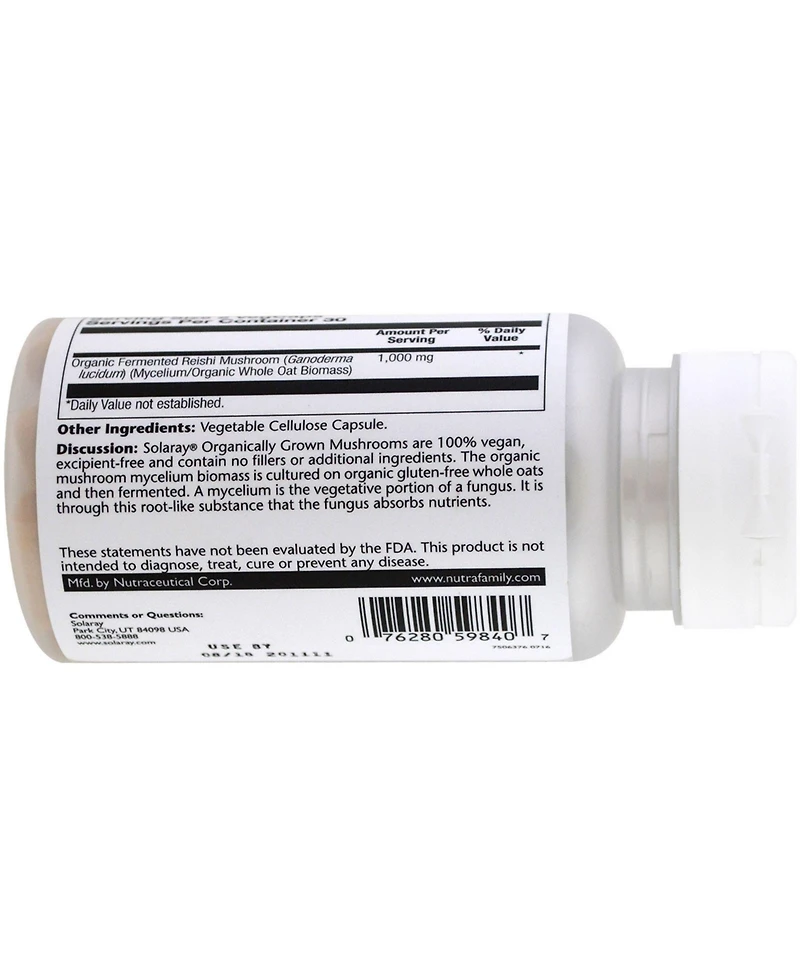 Solaray Fermented Reishi Mushroom - 60 Organic Capsules (500 mg per Capsule)