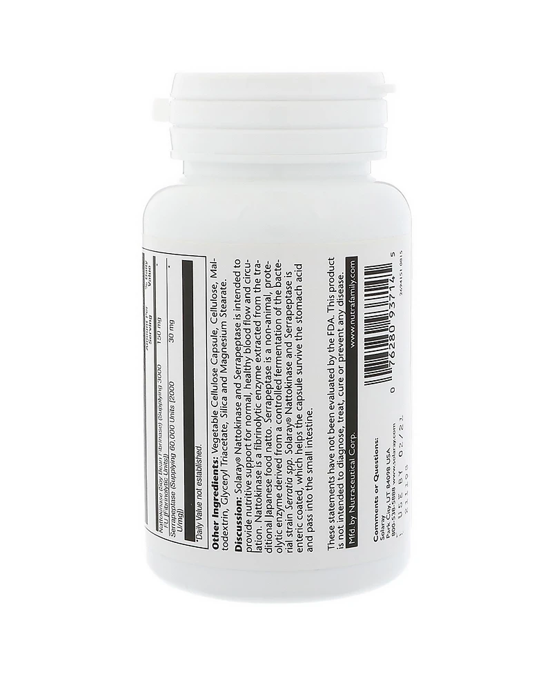Solaray Nattokinase Serrapeptase Enteric Coated - 30 VegCaps
