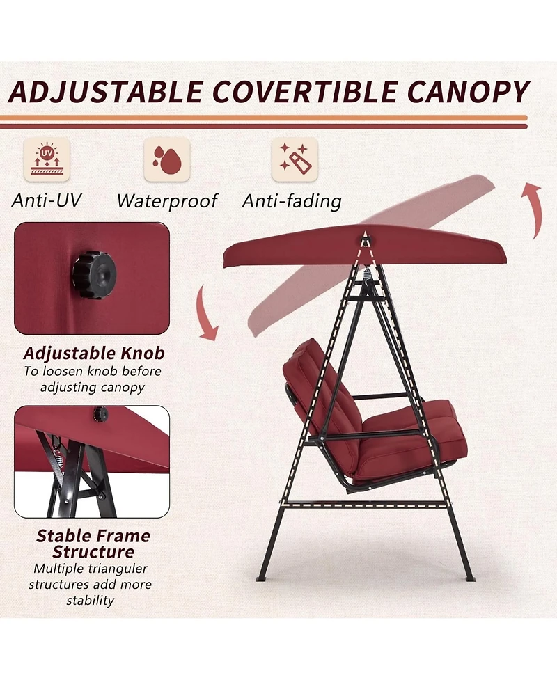 Boyel Living 2-Person Metal Patio Swing with Removable Cushion Patio Swing Outdoor Porch Swing Chair for Adults for Garden Backyard Deck