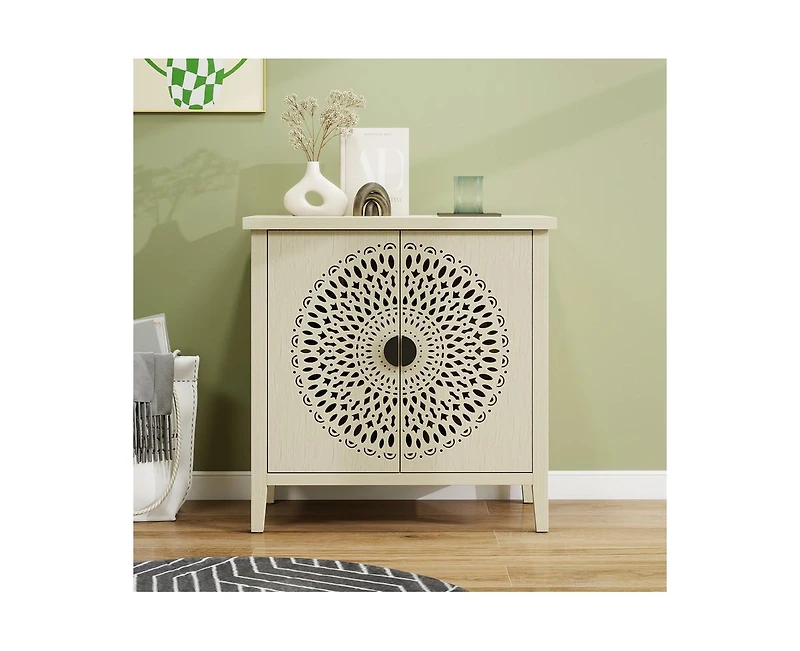 Casainc Hollow-Carved 2 Door Accent Cabinet Sideboard Buffet Storage Cabinet with Adjustable Shelf