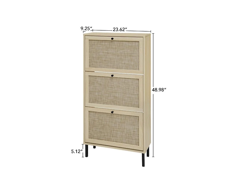 Casainc Rattan Freestanding Modern Storage Cabinet with 3 Door Shoe Rack