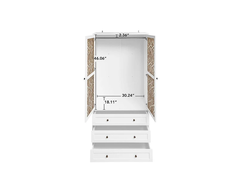 Casainc Tall Cabinet with Hollow pattern 2 door 3 drawer wardrobe