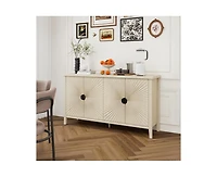 Casainc Carved Storage Cabinet With 4 Door Sideboard Coffee Bar Cabinet With Adjustable Shelf