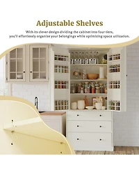Casainc 77" Freestanding Tall Kitchen Pantry Cabinet with Drawers and Adjustable Door Shelves