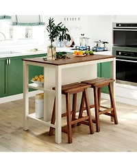 Casainc 3-Piece Stationary Kitchen Island Set with Butcher Block and Seating