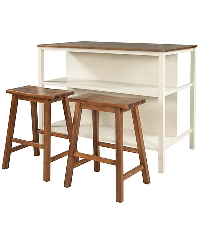 Casainc 3-Piece Stationary Kitchen Island Set with Butcher Block and Seating