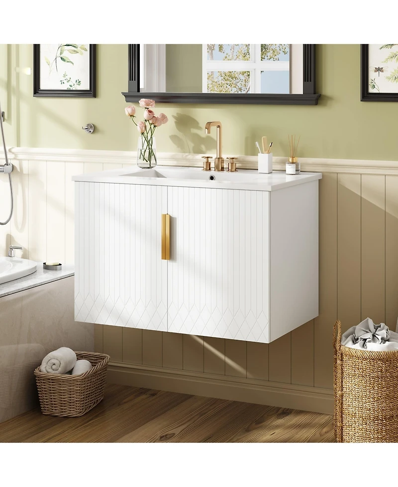 Casainc 30" Bathroom Vanity with Ceramic Sink and 2 Doors, Vintage Style Storage Cabinet