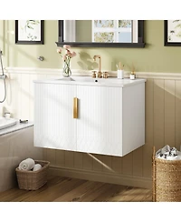 Casainc 30" Bathroom Vanity with Ceramic Sink and 2 Doors, Vintage Style Storage Cabinet