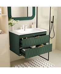 Casainc 30" Floating Bathroom Vanity With Resin Sink and 2 Drawers, Solid Wood Construction