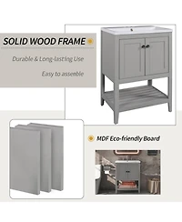 Casainc 24" Modern Bathroom Vanity With Ceramic Sink, Sleek Design and Open Style Shelf