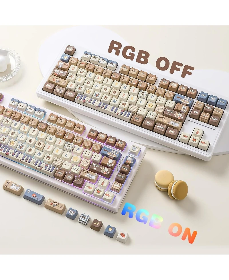 Dye-Sub Pbt Keycap Set, Mao Profile, 142 Full Keys Cute Cat Custom Keycaps with Key Puller for Cherry Gateron Mx Switches Mechanical Gaming Keyboard