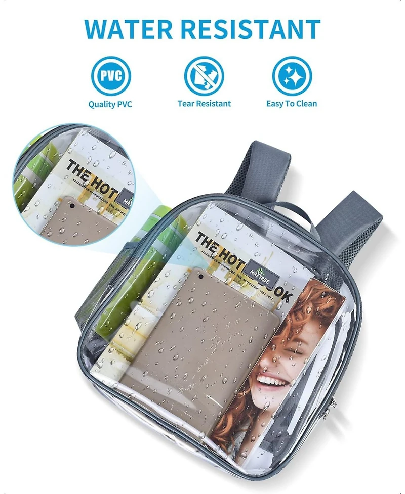 Clear Backpack Stadium Approved, Small Clear Backpack with Padded Shoulder Straps for School Security Travel Concert Sport Events - Grey