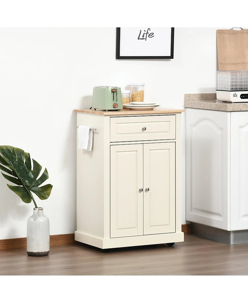 Halifax North America Cream Kitchen Helper: Portable Island Cart with Drawer and Shelf