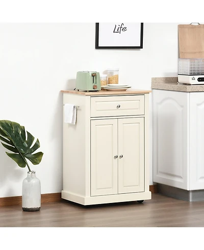 Halifax North America Cream Kitchen Helper: Portable Island Cart with Drawer and Shelf