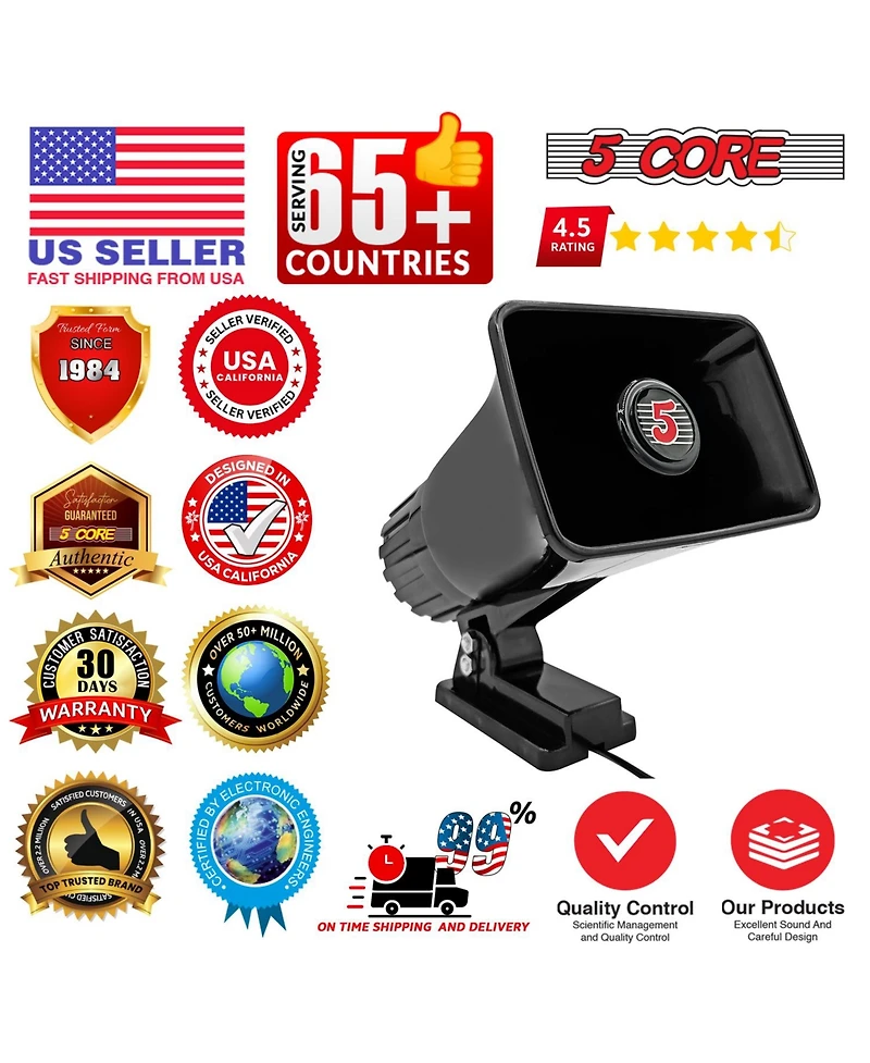 5 Core Indoor Outdoor Pa Horn Speaker 6 x 4 Inch Loud Portable Pa System 8 Ohm 50W Loud Siren Audio - Hw 405 Blk