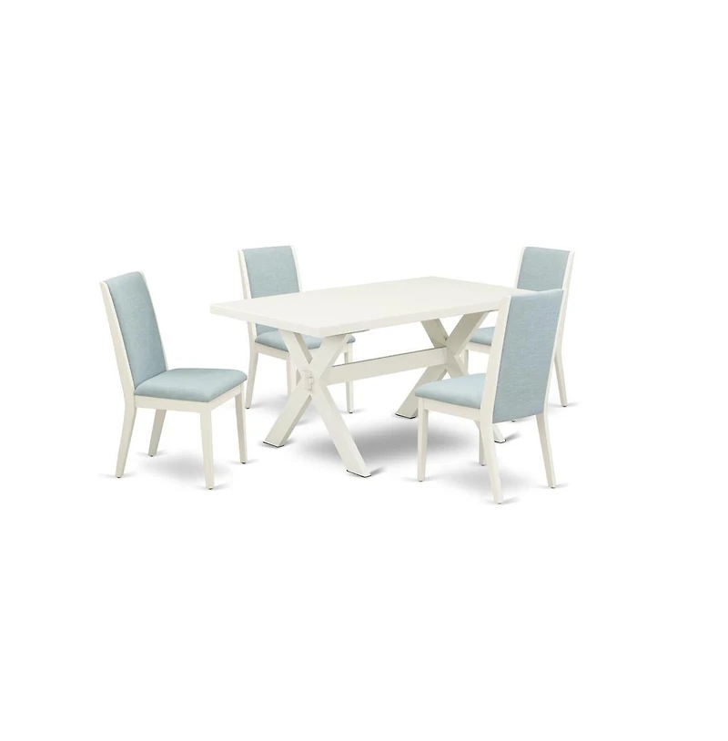 East West Furniture 5Pc Dining Table set Contains a Wood Dining Table and 4 Parsons Dining Chairs with Baby Blue Color Linen Fabric, Medium Size Table