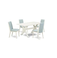 East West Furniture 5Pc Dining Table set Contains a Wood Dining Table and 4 Parsons Dining Chairs with Baby Blue Color Linen Fabric, Medium Size Table