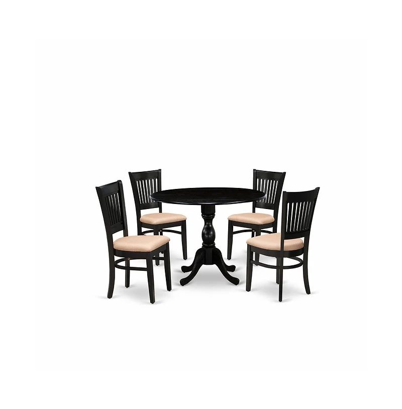East West Furniture 5-Piece Kitchen Dining Room Set- 4 Wood Chair with Linen Fabric Seat and Slatted Chair Back - Drop Leaves Kitchen Dining Table