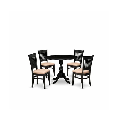 East West Furniture 5-Piece Kitchen Dining Room Set- 4 Wood Chair with Linen Fabric Seat and Slatted Chair Back - Drop Leaves Kitchen Dining Table