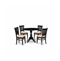 East West Furniture 5-Piece Kitchen Dining Room Set- 4 Wood Chair with Linen Fabric Seat and Slatted Chair Back - Drop Leaves Kitchen Dining Table