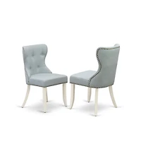 East West Furniture 5-Piece Dining Table Set- 4 Upholstered Dining Chairs with Baby Blue Linen Fabric Seat and Button Tufted Chair Back