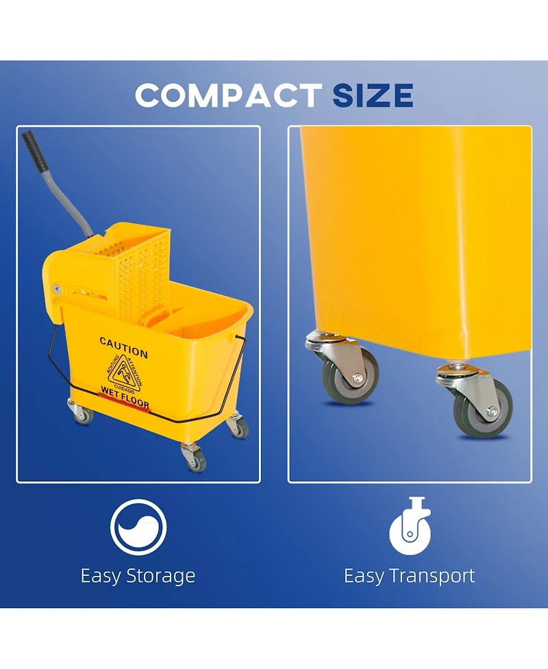 Homcom Compact Mop Bucket with Wringer on Wheels 21 Quart
